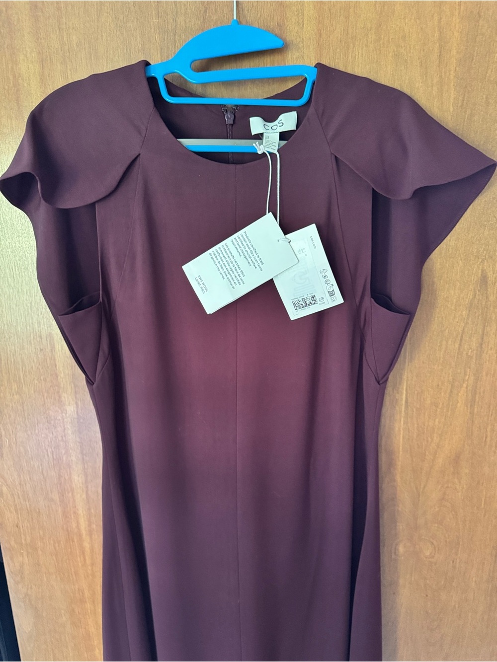 COS Burgundy Draped Cape Sleeve Midi Dress Size US 8 NWT $169